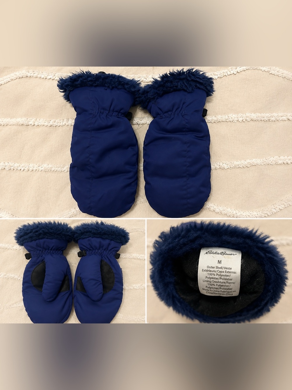 Eddie Bauer Navy Faux-Fur Cuff Women Mittens